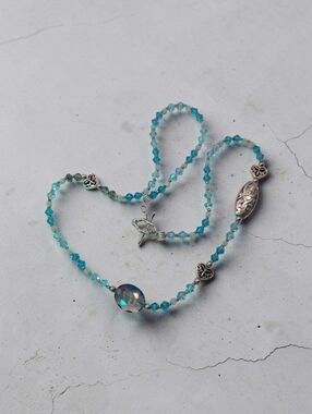 Sterling-Inspired Aqua Crystal Necklace with Opalescent Pendant